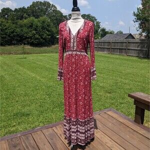 Boho Maxi Dress Gorgeous Fall Colors Tiered Bell Sleeves Knox Rose Size L